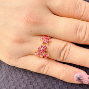 Double Blossom Natural Pink Sapphire Ring — 18K Yellow Gold