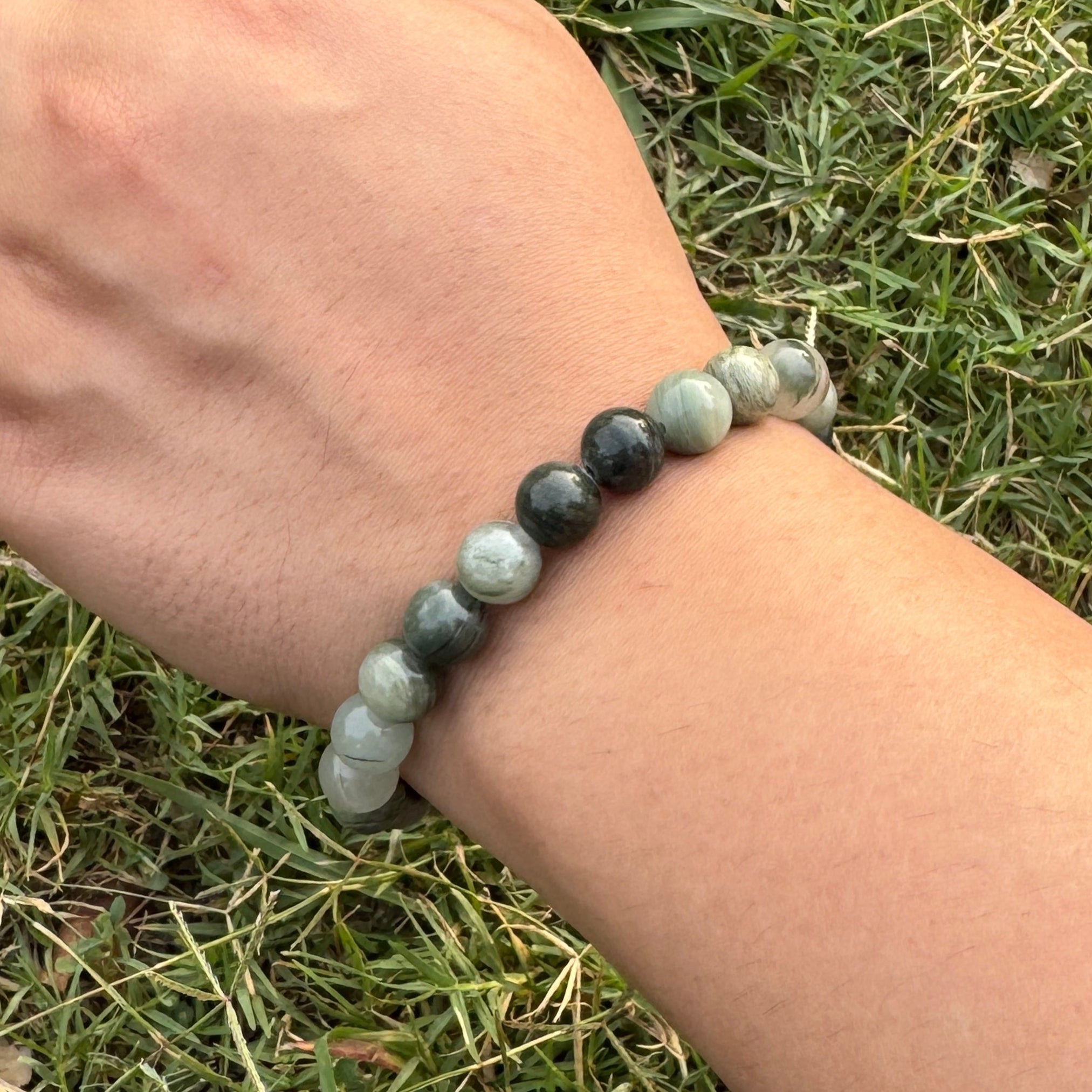 Natural Moss Agate Beads Bracelet – 98 Carats Green Stone