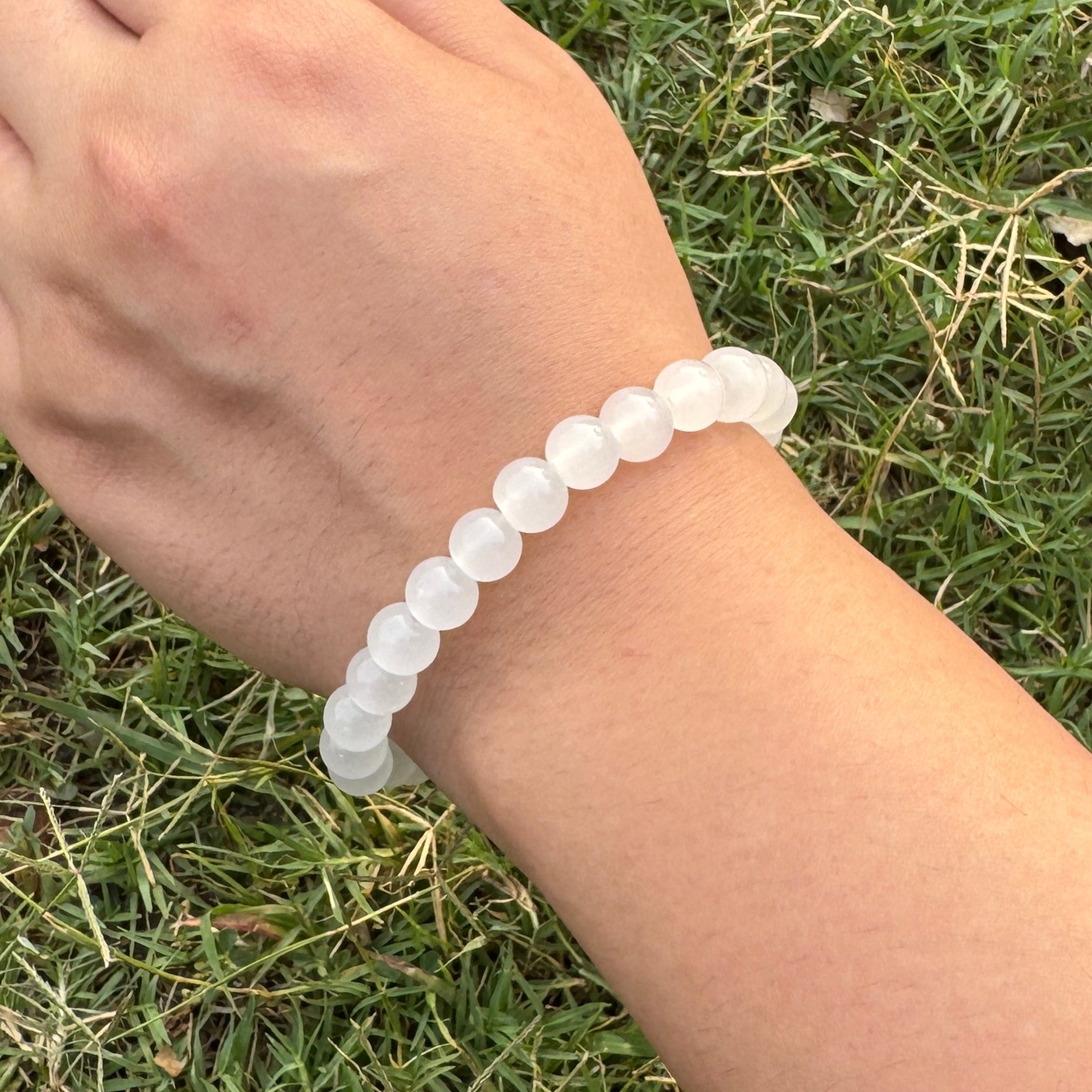 Natural White Chalcedony Bracelet – 83 Carats Beads