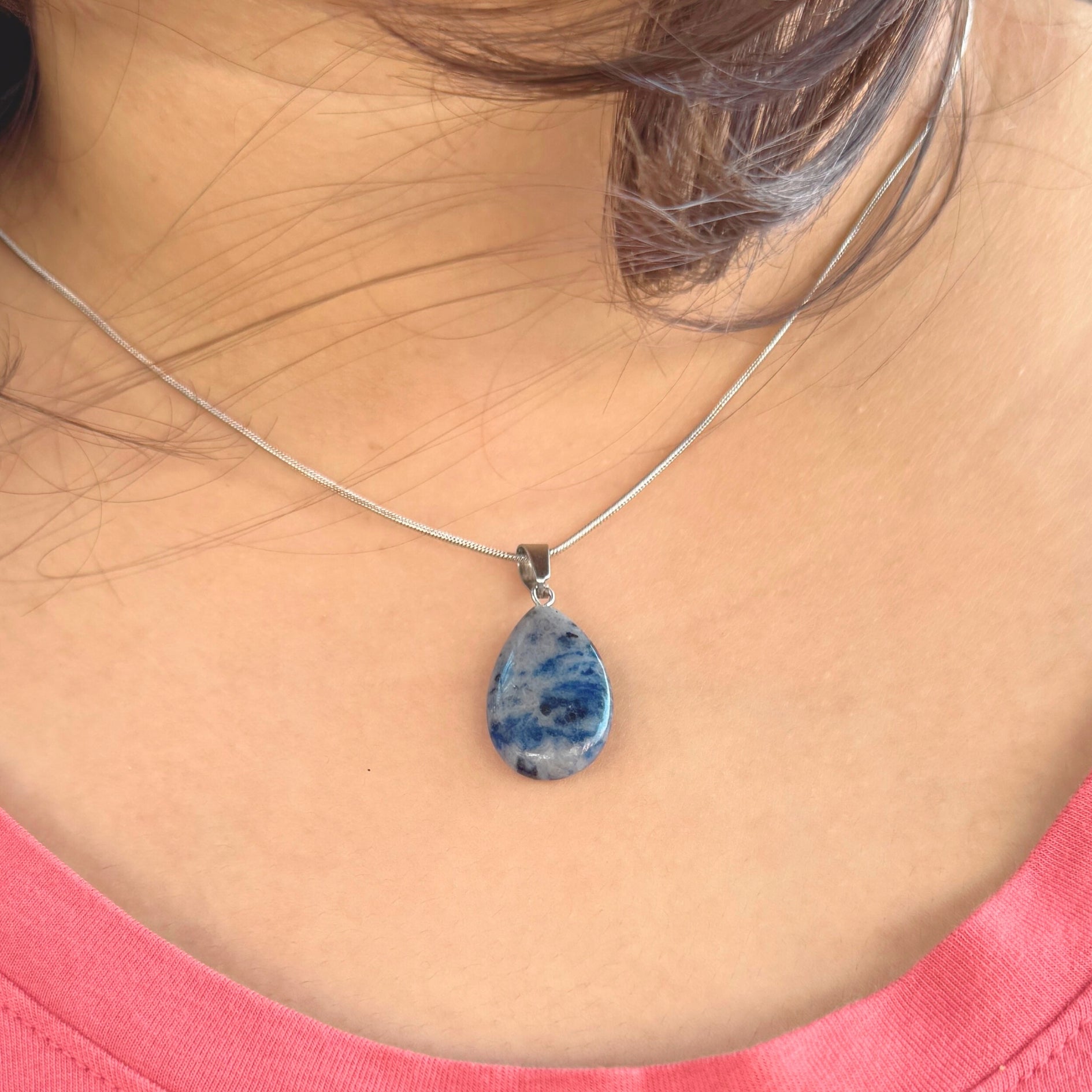 Natural Blue Sodalite Pendant with 925 Silver Chain