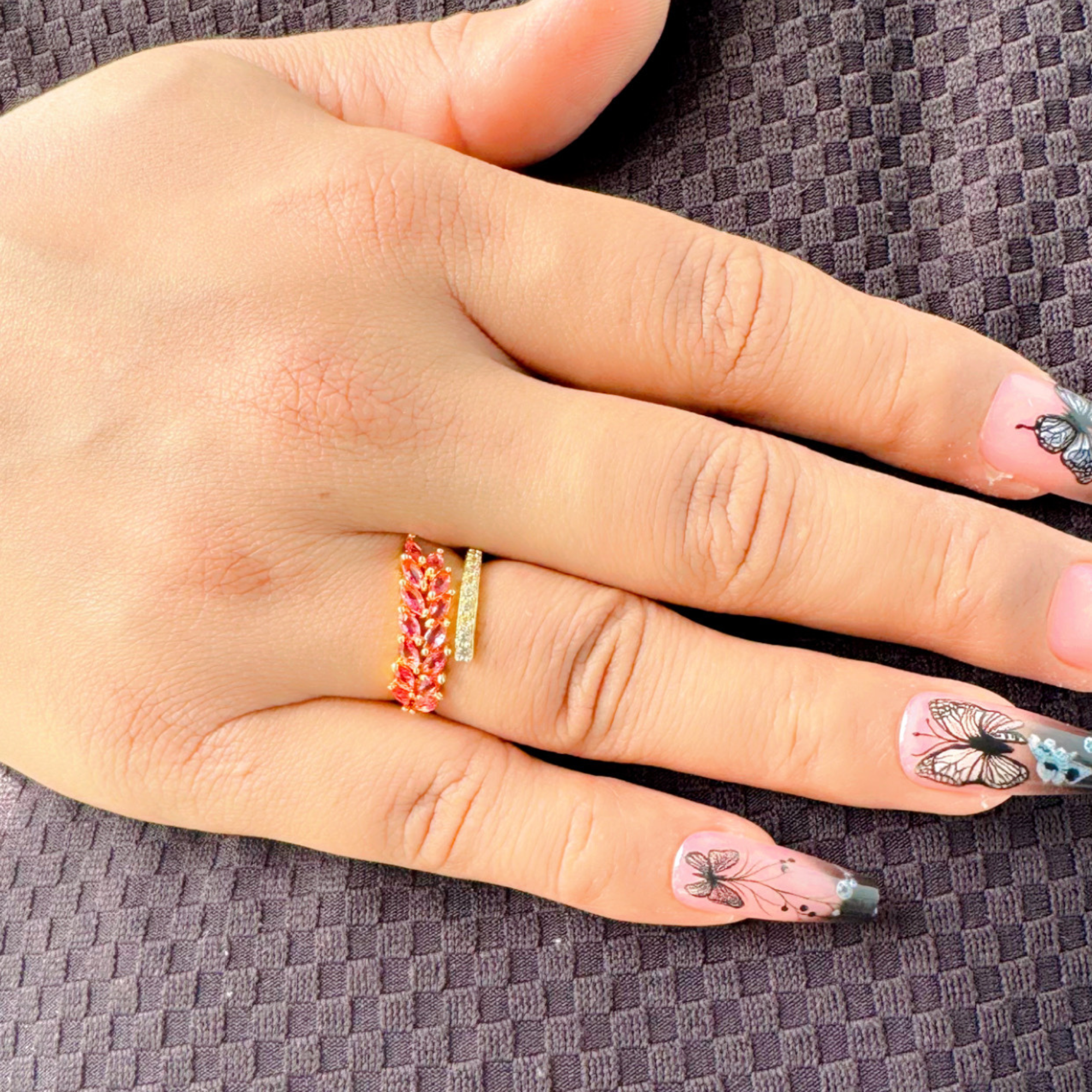 Pink Sapphire & Diamond Open Band Ring — 18K Yellow Gold